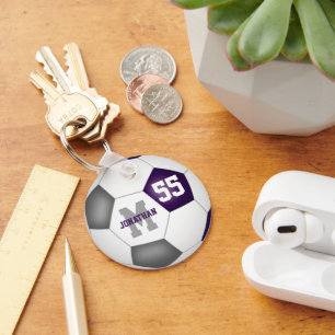 purple gray team colors boys girls soccer ball keychain