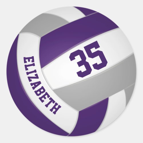 purple gray team colors boys girls volleyball classic round sticker