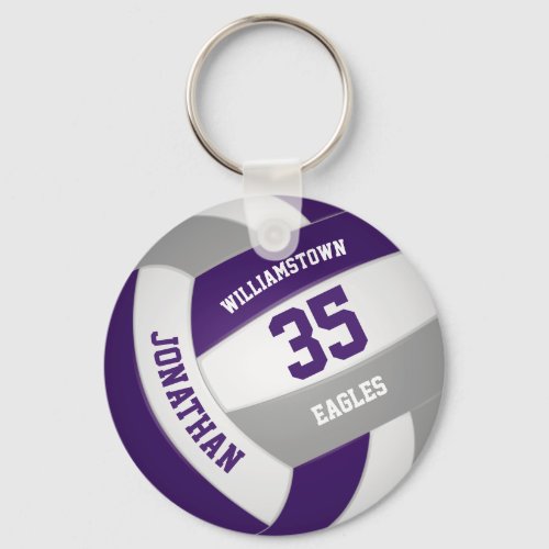 purple gray team colors boys girls volleyball keychain