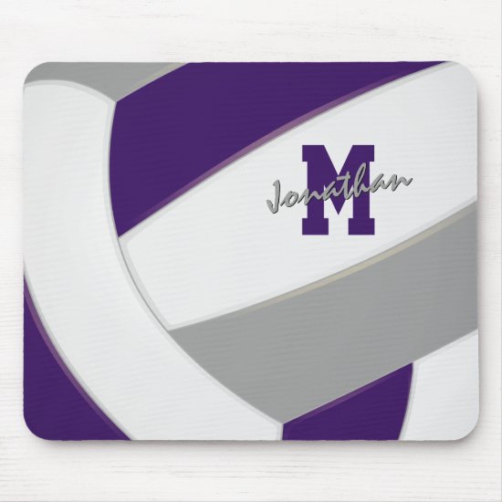 purple gray team colors boys girls volleyball mouse pad