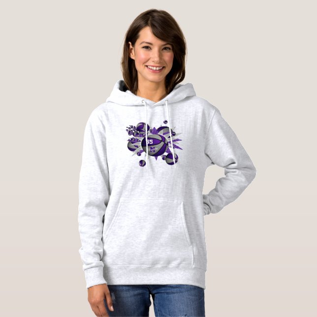 purple gray team colors girls basketballs stars hoodie (Front Full)