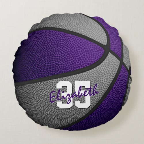 purple gray team colors girls boys basketball round pillow