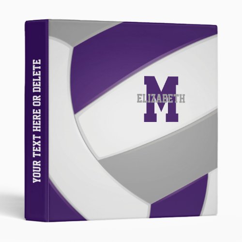 purple gray team colors girls boys volleyball 3 ring binder