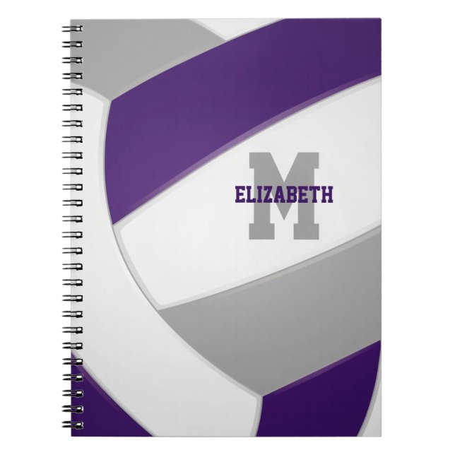 purple gray team colors girls boys volleyball notebook (Front)