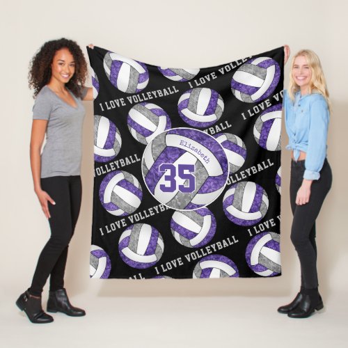 purple gray team colors girls I love volleyball Fleece Blanket