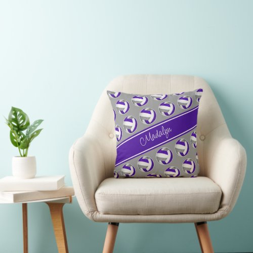 purple gray team colors girls I love volleyball Throw Pillow