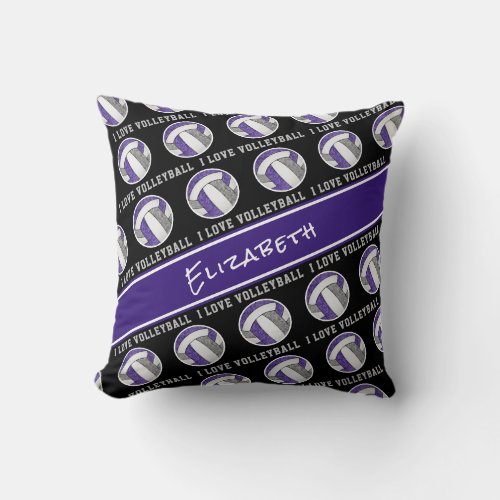 purple gray team colors girls I love volleyball Throw Pillow