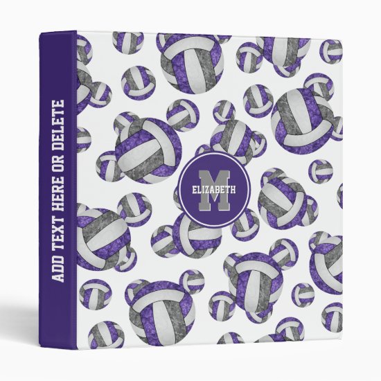 purple gray team colors girls volleyball pattern 3 ring binder