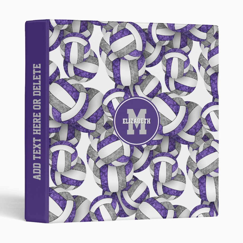 purple gray team colors girls volleyball pattern 3 ring binder