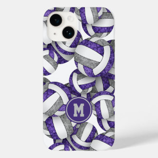 Purple gray team colors girly volleyballs Case-Mate iPhone 14 case