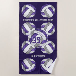 purple gray team colors girly volleyballs pattern beach towel