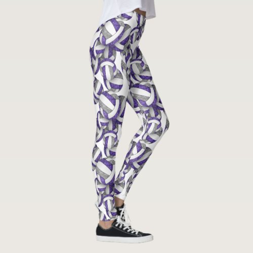 Purple gray team colors girly volleyballs pattern leggings