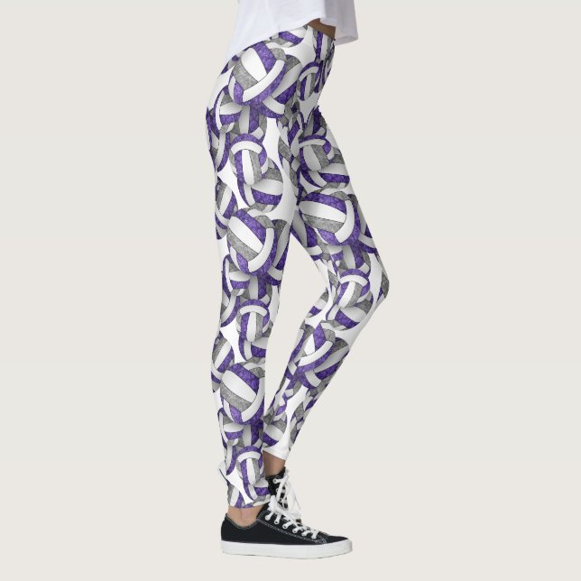 Purple gray team colors girly volleyballs pattern leggings (Right)