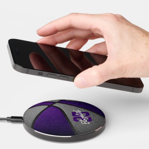 purple gray team colors kids sports basketball wireless charger 
