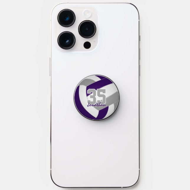 purple gray team colors kids teens volleyball PopSocket (Front)
