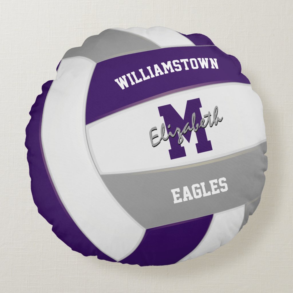 purple gray team colors kids volleyball pillow