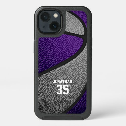 purple gray team colors personalized basketball iPhone 13 case