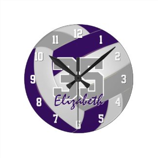 purple gray team colors players name volleyball round clock