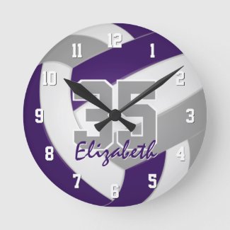 purple gray team colors players name volleyball round clock