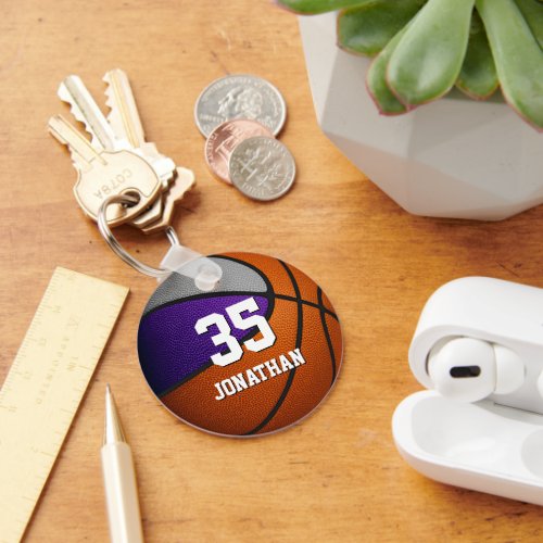 purple gray team colors realistic basketball keychain