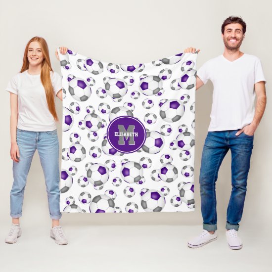 purple gray team colors soccer balls pattern fleece blanket