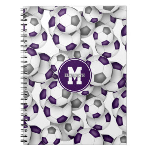 purple gray team colors soccer balls pattern  notebook