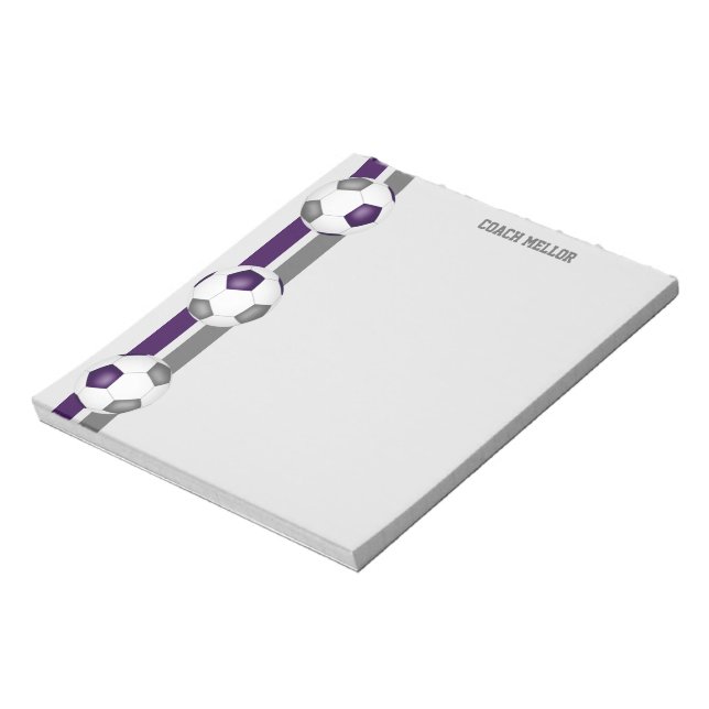 purple gray team colors soccer coach custom notepad (Rotated)