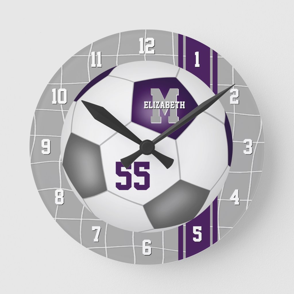 purple gray team colors varsity stripes soccer clock