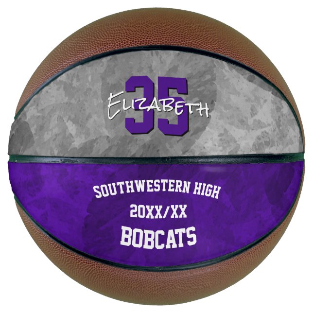 Purple gray team name end of season keepsake  basketball (Front)