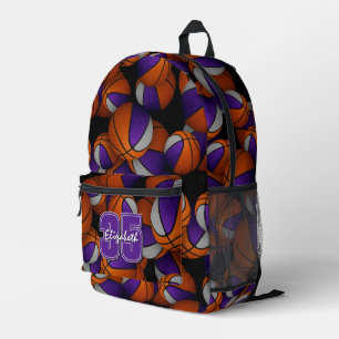 Purple gray team sports basketballs pattern printed backpack