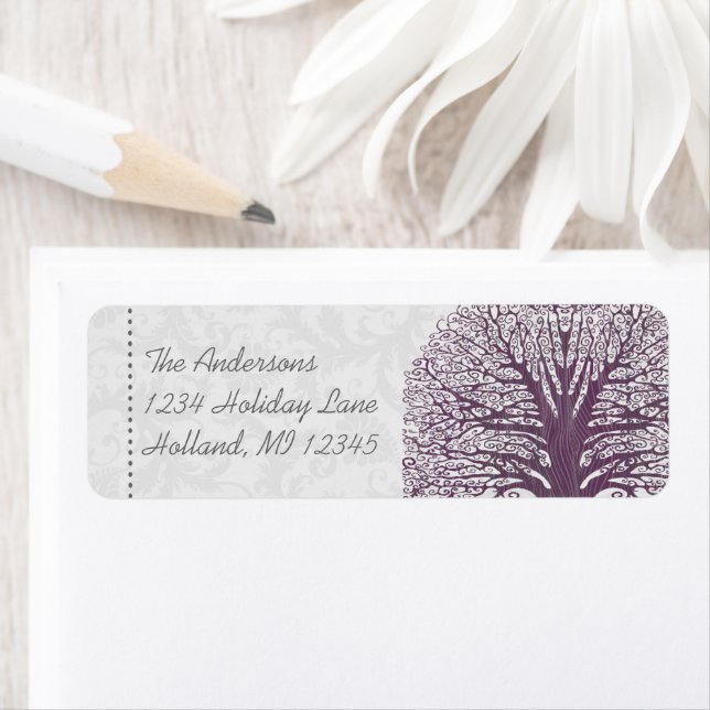 Purple & Gray Tree Autumn Leaves Return Address Label (Insitu)