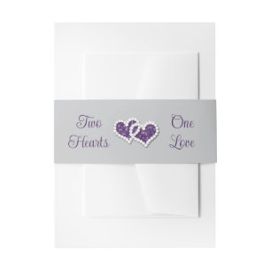 Purple, Gray Two Hearts, One Love Invitation Belly Band
