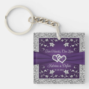 Purple, Gray Two Hearts, One Love Keychain