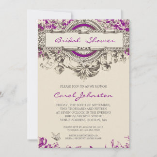 Purple Gray Vintage Floral Bridal Shower Invitation