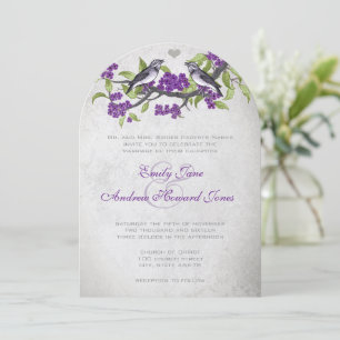 Purple & Gray Vintage Love Birds Wedding Invitation