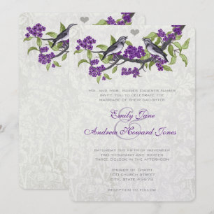 Purple & Gray Vintage Love Birds Wedding Invite