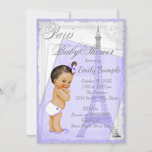 Purple Gray Vintage Paris Baby Shower Invitation