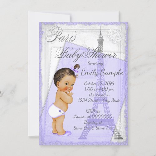 Purple Gray Vintage Paris Baby Shower Invitation