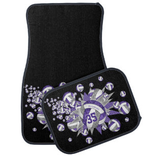 Purple gray volleyball blowout girls personalized car floor mat