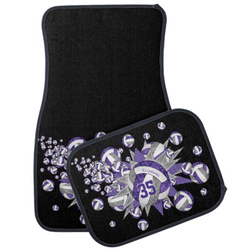 Purple gray volleyball blowout girls personalized  car floor mat