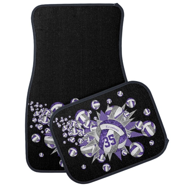 Purple gray volleyball blowout girls personalized  car floor mat (Set)
