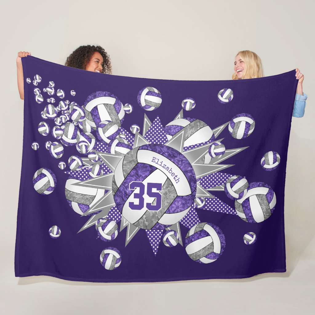 girly volleyball blowout purple gray sports decor fleece blanket