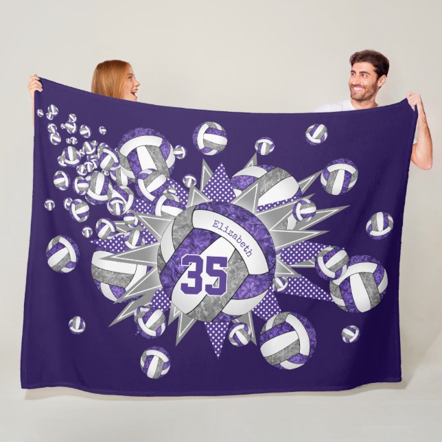 purple gray volleyball blowout girls sports room fleece blanket (In Situ)