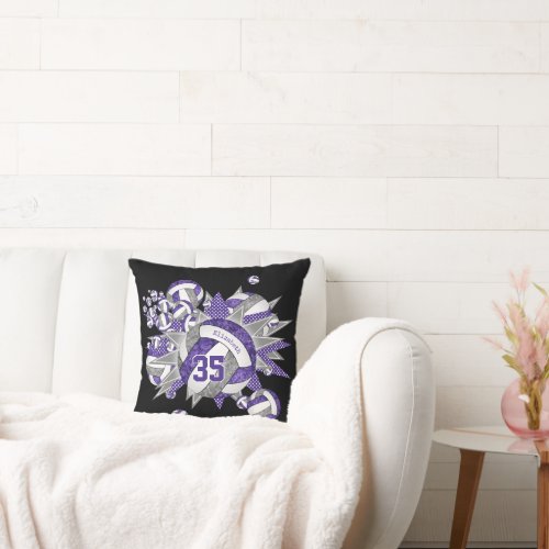 purple gray volleyball blowout girly sports decor throw pillow