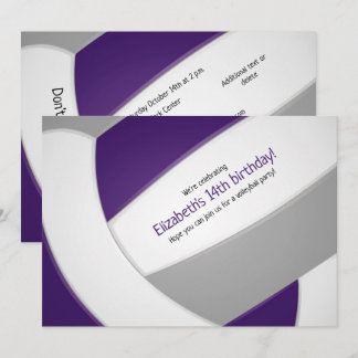 purple gray volleyball girls boys birthday party invitation