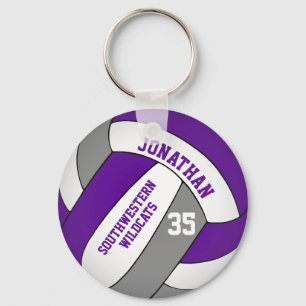 purple gray volleyball player and team name keychain