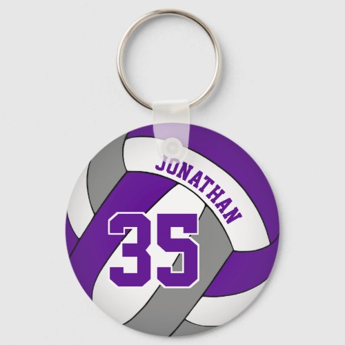 purple gray volleyball player name jersey number keychain