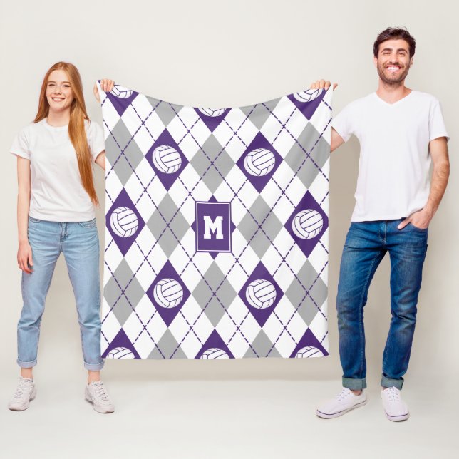 purple gray volleyball team colors argyle pattern fleece blanket (In Situ)