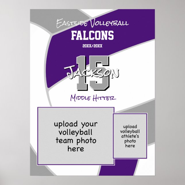 purple gray volleyball team colors commemorative poster (Front)