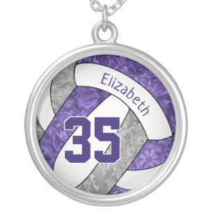 purple gray volleyball team colors girl's name silver plated necklace